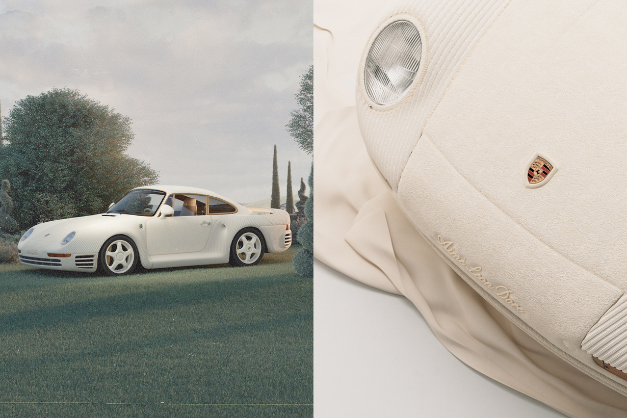 Aimé Leon Dore 非官方合作款：這台奶油白 Porsche 959 跑車披上麂皮，輪框有小花刺繡... 真的是夢幻跑車！