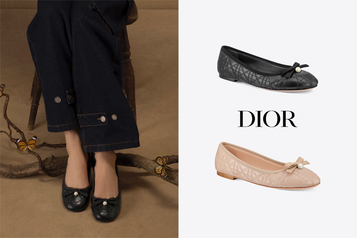Cannage 藤格紋絎 + 蝴蝶結 + CD 珍珠... Dior 芭蕾舞鞋要讓你優雅過秋季！