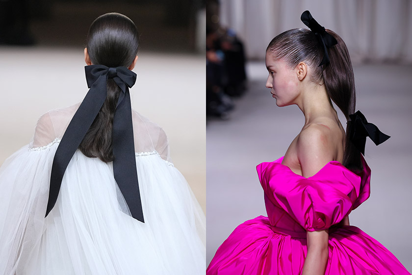 Chanel 的垂墜緞帶、Dior 的浪漫編髮 ... 時裝週上筆記接下來要流行的蝴蝶結造型！
