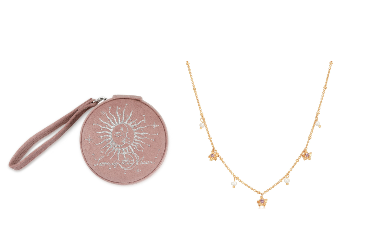 Prize 4:（金色）鳶尾花淡水珍珠純銀頸鏈+ 粉紅色刺繡絲絨首飾小圓盒（HK$948）